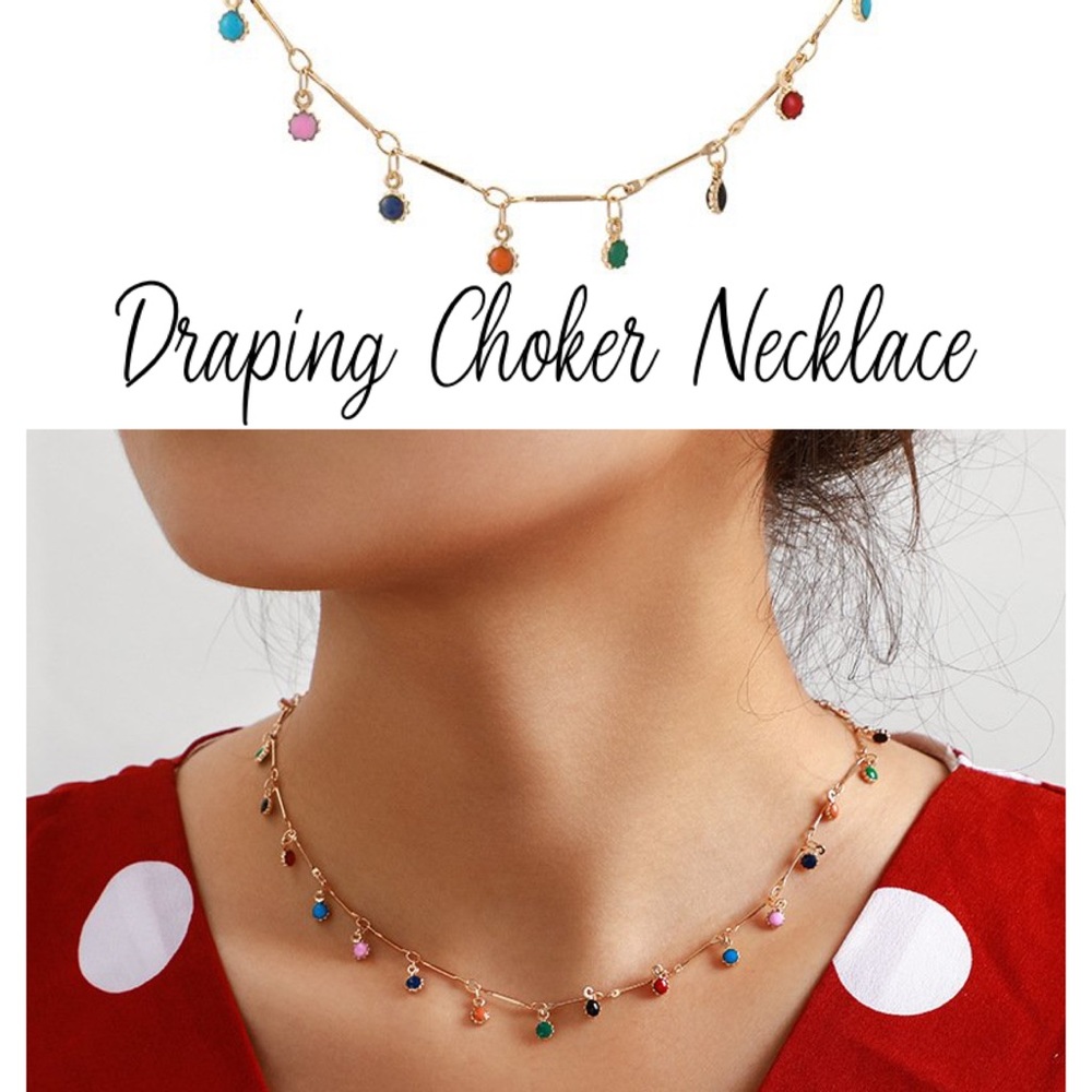 Draping Colorful Mini Charm Gold Choker Necklace